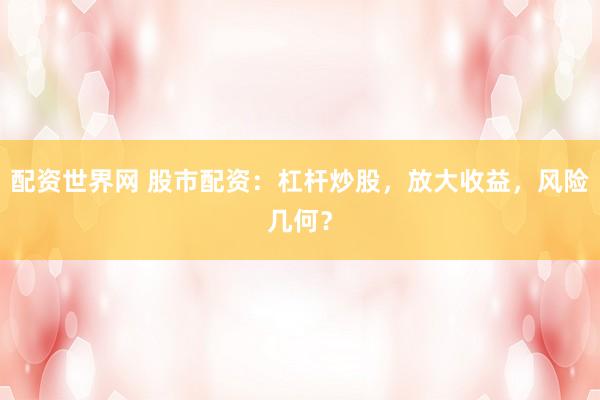 配资世界网 股市配资：杠杆炒股，放大收益，风险几何？