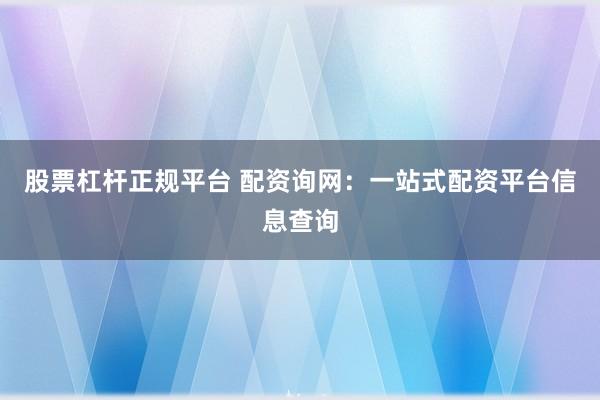 股票杠杆正规平台 配资询网：一站式配资平台信息查询