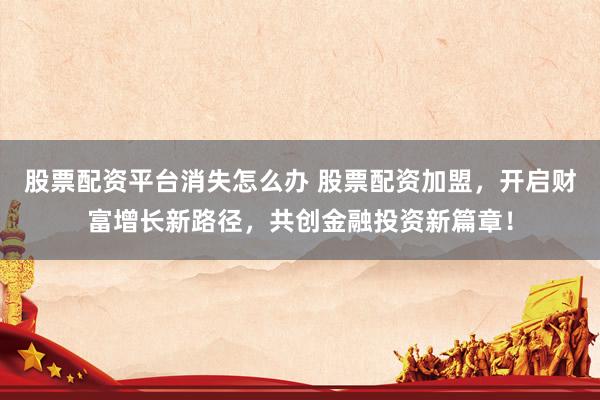 股票配资平台消失怎么办 股票配资加盟，开启财富增长新路径，共创金融投资新篇章！