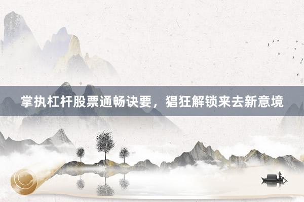 掌执杠杆股票通畅诀要，猖狂解锁来去新意境