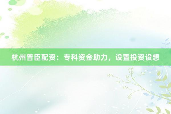 杭州普臣配资：专科资金助力，设置投资设想