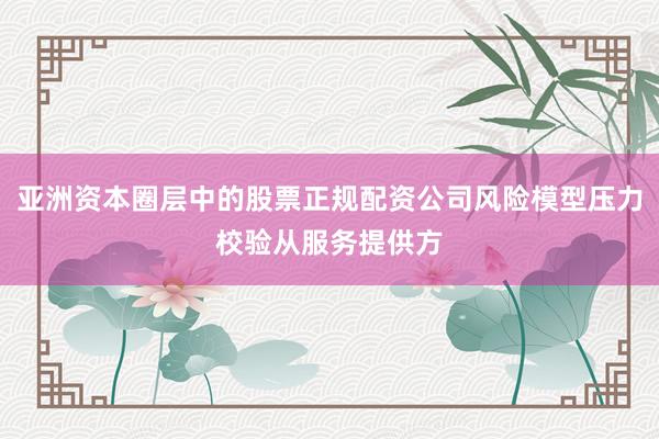 亚洲资本圈层中的股票正规配资公司风险模型压力校验从服务提供方