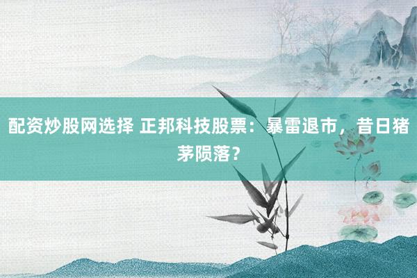 配资炒股网选择 正邦科技股票：暴雷退市，昔日猪茅陨落？